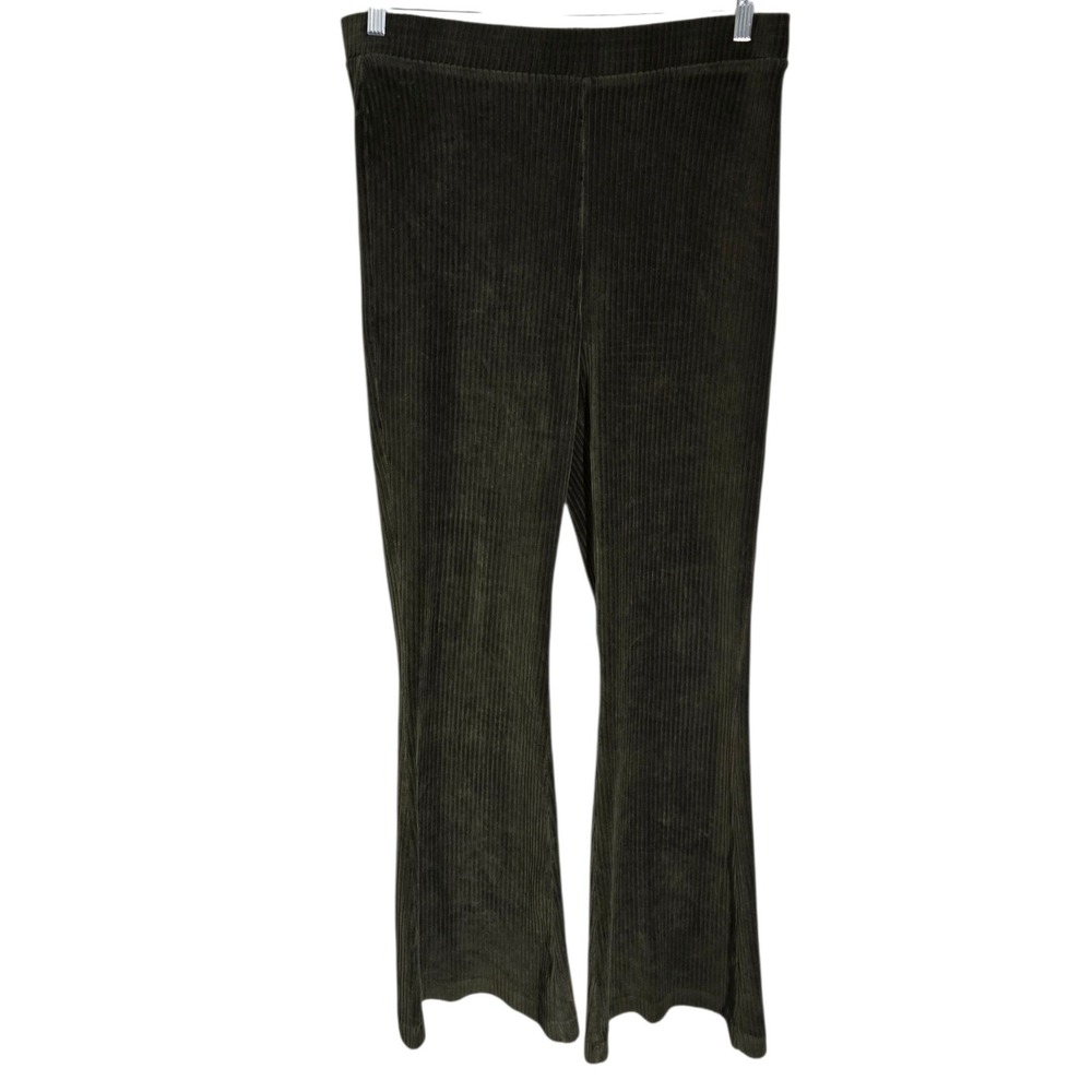Aerie Ribbed Hi Rise‎ Flare Leg Velour Pants Olive Green Women's XL Regular